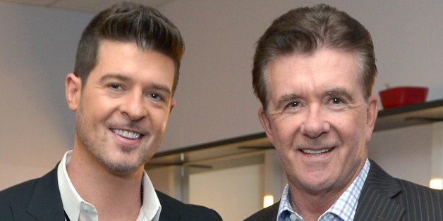 LOS ANGELES, CA - DECEMBER 06: Recording artist Robin Thicke and actor Alan Thicke attend The GRAMMY Nominations Concert Live!! Countdown to Music's Biggest Night at Nokia Theatre L.A. Live on December 6, 2013 in Los Angeles, California. (Photo by Charley Gallay/WireImage)