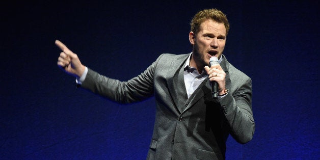 LAS VEGAS, NV - APRIL 23: Actor Chris Pratt speaks onstage during Universal Pictures Invites You to an Exclusive Product Pre