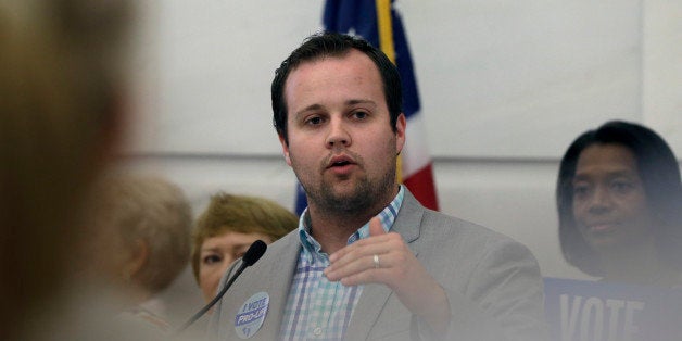 FILE - In this Aug. 29, 2014, file photo, Josh Duggar, executive director of FRC Action, speaks in favor the Pain-Capable Unborn Child Protection Act at the Arkansas state Capitol in Little Rock, Ark. Tony Perkins, president of the Washington-based Christian lobbying group, said Thursday, May 21, 2015, that he has accepted the resignation of Duggar in the wake of the reality TV star's apology for unspecified bad behavior as a young teen. (AP Photo/Danny Johnston, File)