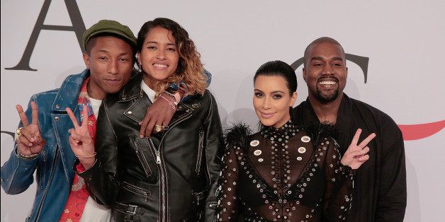NEW YORK, NY - JUNE 01: Pharrell Williams, Helen Lasichanh, Kim Kardashian West and Kanye West attend the 2015 CFDA Fashion Awards at Alice Tully Hall at Lincoln Center on June 1, 2015 in New York City. (Photo by Randy Brooke/WireImage)
