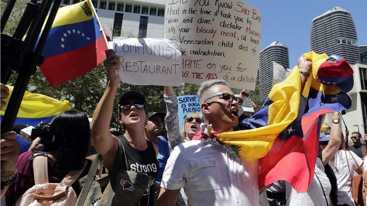 A Venezuelan-American demonstration in Miami protesting an appearance by Venezuelan President Nicolas Maduro in a celebrity chef video feasting on steak at a time when many in his country are going hungry. The Venezuelan-born population in the United States had the largest one-year increase of any immigrant group between 2016 and 2017. 