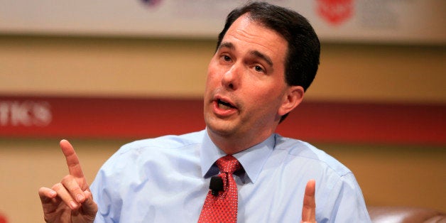 Republican presidential candidate, Wisconsin Gov. Scott Walker, speaks at the Family Leadership Summit in Ames, Iowa, Saturda
