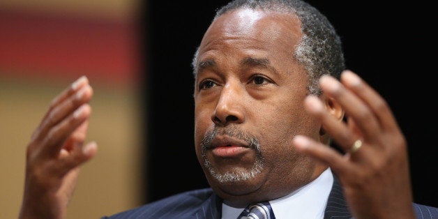 AMES, IA - JULY 18: Republican presidential hopeful Dr. Ben Carson fields questions at The Family Leadership Summit at Stephens Auditorium on July 18, 2015 in Ames, Iowa. According to the organizers the purpose of The Family Leadership Summit is to inspire, motivate, and educate conservatives. (Photo by Scott Olson/Getty Images)