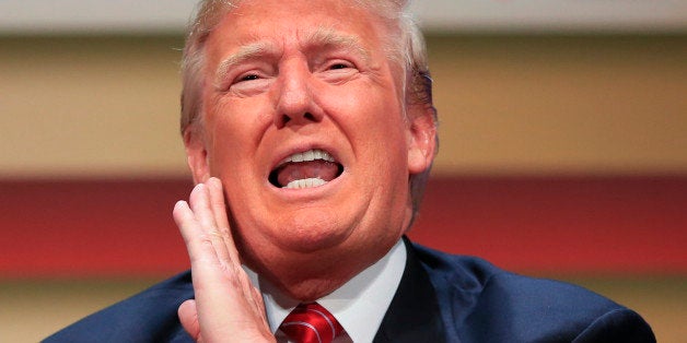 Republican presidential candidate, real estate mogul Donald Trump, speaks at the Family Leadership Summit in Ames, Iowa, Satu