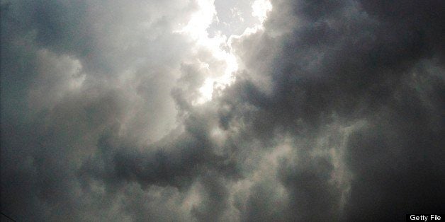 Sky with dark ominous storm clouds.