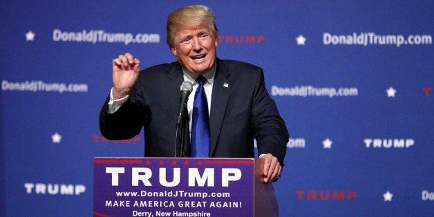 Republican presidential candidate businessman Donald Trump speaks during a campaign town hall Wednesday, Aug. 19, 2015, at Pinkerton Academy in Derry, N.H. (AP Photo/Mary Schwalm)