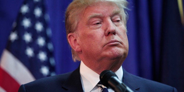 BIRCH RUN, MI - AUGUST 11: Republican presidential candidate Donald Trump speaks at a press conference before delivering the keynote address at the Genesee and Saginaw Republican Party Lincoln Day Event August 11, 2015 in Birch Run, Michigan. This is Trump's first campaign event since his Republican debate last week. (Photo by Bill Pugliano/Getty Images)