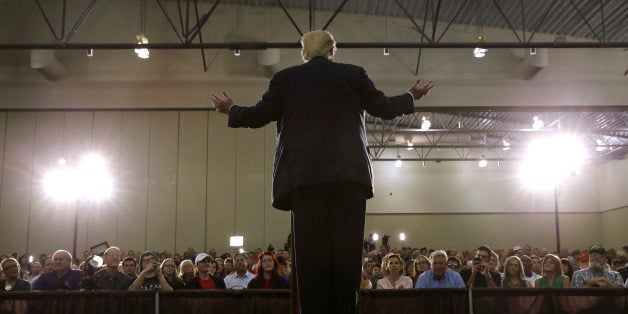 Republican presidential candidate Donald Trump speaks during a rally, Tuesday, Aug. 25, 2015, in Dubuque, Iowa. (AP Photo/Charlie Neibergall)