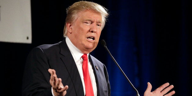 Republican presidential candidate Donald Trump speaks at the National Federation of Republican Assemblies on Saturday, Aug. 29, 2015, in Nashville, Tenn. (AP Photo/Mark Humphrey)