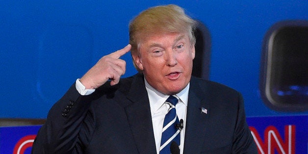 Republican presidential candidate, businessman Donald Trump, speaks during the CNN Republican presidential debate at the Rona