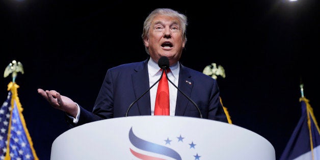 Republican presidential candidate, businessman Donald Trump speaks during the Iowa Faith & Freedom Coalition's annual fall dinner, Saturday, Sept. 19, 2015, in Des Moines, Iowa. (AP Photo/Charlie Neibergall)