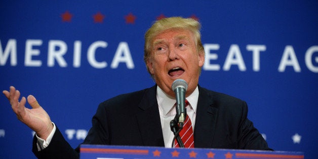 KEENE, NH - SEPTEMBER 30: Republican Presidential candidate Donald Trump speaks during a town hall event at Keene High School September 30, 2015 in Keene, New Hampshire. Trump has seen his lead in the polls slip but still leads in New Hampshire. (Photo by Darren McCollester/Getty Images)