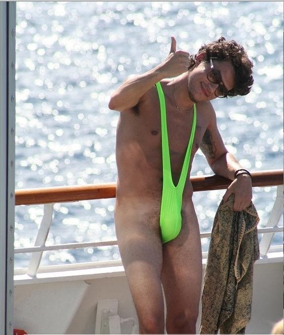 Borat neon green store bathing suit