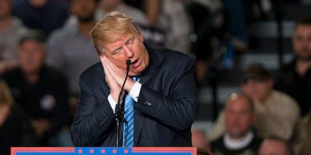 COLUMBUS, OH - NOVEMBER 23: Republican presidential candidate Donald Trump addresses supporters during a campaign rally at the Greater Columbus Convention Center on November 23, 2015 in Columbus, Ohio. Trump spoke about immigration and Obamacare, among other topics, to around 14,000 supporters at the event. (Photo by Ty Wright/Getty Images)