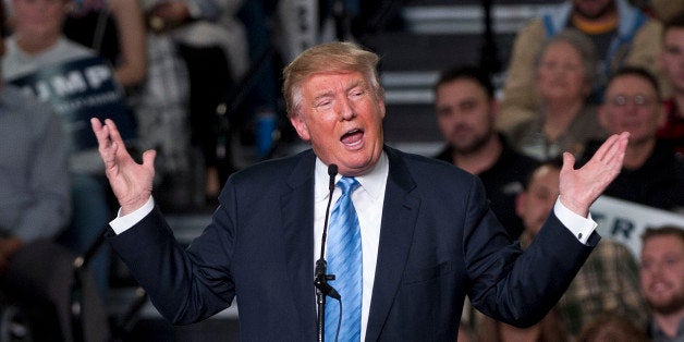 COLUMBUS, OH - NOVEMBER 23: Republican presidential candidate Donald Trump addresses supporters during a campaign rally at the Greater Columbus Convention Center on November 23, 2015 in Columbus, Ohio. Trump spoke about immigration and Obamacare, among other topics, to around 14,000 supporters at the event. (Photo by Ty Wright/Getty Images)