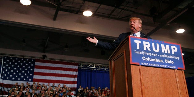 Republican presidential candidate, businessman Donald Trump speaks during a rally at the Greater Columbus Convention Center i