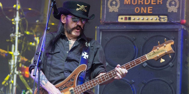 Motorhead bassist Lemmy Kilmister performs on the Pyramid stage during Glastonbury Music Festival on Friday, June 26, 2015 at