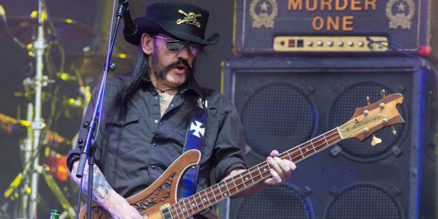 Motorhead bassist Lemmy Kilmister performs on the Pyramid stage during Glastonbury Music Festival on Friday, June 26, 2015 at Worthy Farm, Glastonbury, England. (Photo by Jim Ross/Invision/AP)