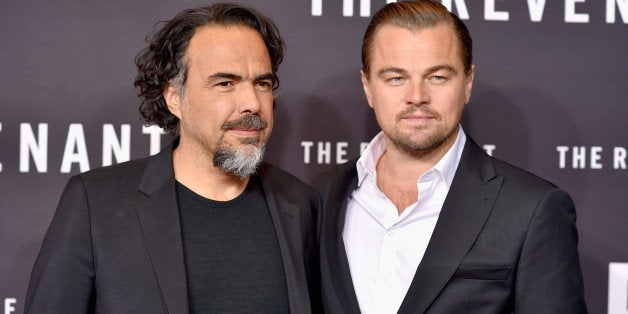 NEW YORK, NY - JANUARY 06: Director Alejandro Gonzalez Inarritu (L) and actor Leonardo DiCaprio attend 'The Revenant' New Yo