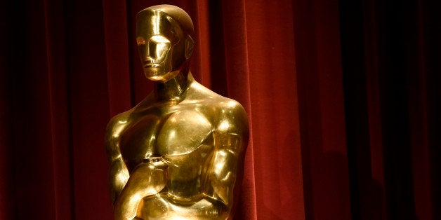 An Oscar statue is seen on stage at the 88th Academy Awards nomination ceremony on Thursday, Jan. 14, 2016, in Beverly Hills,