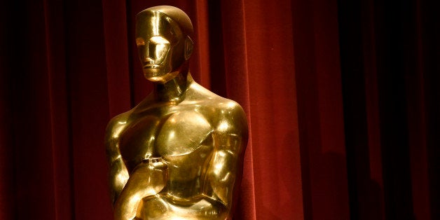 An Oscar statue is seen on stage at the 88th Academy Awards nomination ceremony on Thursday, Jan. 14, 2016, in Beverly Hills,