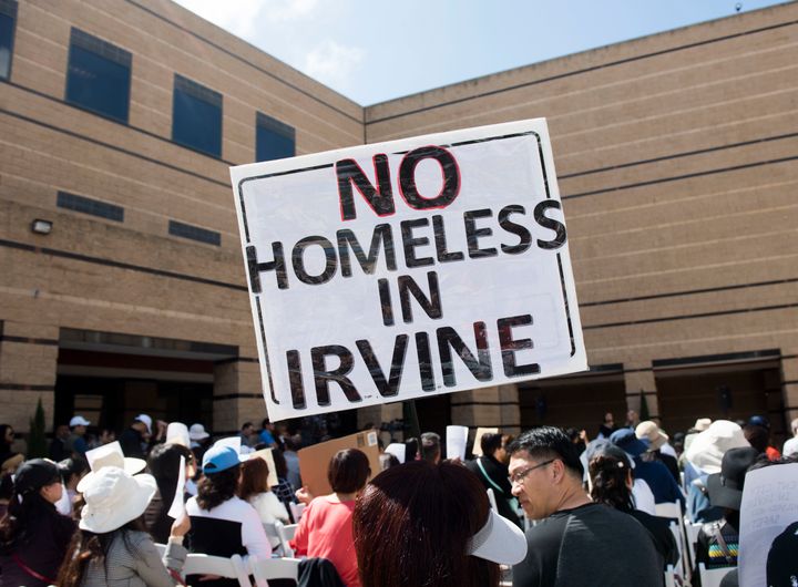 Irvine residents protested in March in response to the county's plan to build a homeless shelter in the city. The county later reversed the decision. 
