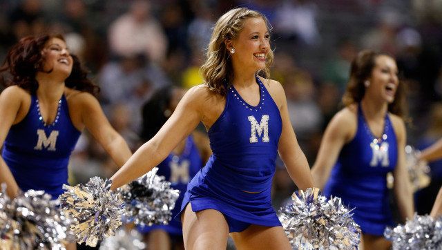 AUBURN HILLS, MI - MARCH 21: Cheerleaders for the Memphis Tigers perform against the St. Mary's Gaels during the second round of the 2013 NCAA Men's Basketball Tournament at at The Palace of Auburn Hills on March 21, 2013 in Auburn Hills, Michigan. (Photo by Gregory Shamus/Getty Images)