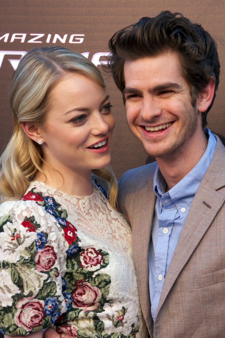 MADRID, SPAIN - JUNE 21: Actor Andrew Garfield and actress Emma Stone attend 'The Amazing Spider-Man' premiere at Callao cinema on June 21, 2012 in Madrid, Spain. (Photo by Carlos Alvarez/Getty Images)