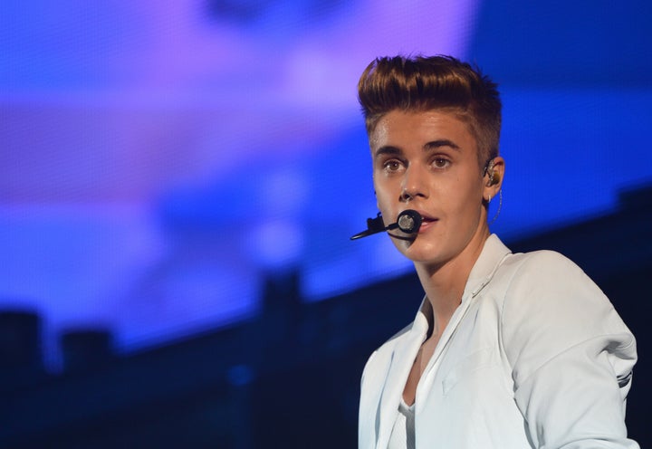 Canadian singer Justin Bieber performs during a concert as part of his 'I Believe' tour at the Palais Omnisport de Paris-Berc