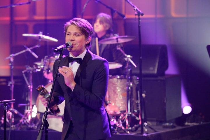 THE TONIGHT SHOW WITH JAY LENO -- Episode 4441 -- Pictured: Taylor Hanson of musical guest Hanson performs on April 9, 2013 -- (Photo by: Stacie McChesney/NBC/NBCU Photo Bank via Getty Images)