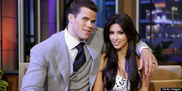 THE TONIGHT SHOW WITH JAY LENO -- (EXCLUSIVE COVERAGE) Episode 4122 -- Pictured: (l-r) Chris Humphries and Kim Kardashian during a commercial break on October 4, 2011 -- Photo by: Paul Drinkwater/NBC/NBCU Photo Bank