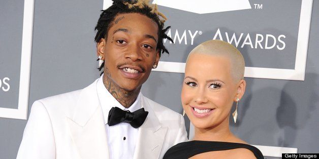 LOS ANGELES, CA - FEBRUARY 10: Amber Rose and Wiz Khalifa arrives at the The 55th Annual GRAMMY Awards on February 10, 2013 in Los Angeles, California. (Photo by Steve Granitz/WireImage)