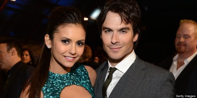 SANTA MONICA, CA - JANUARY 10: Actors Nina Dobrev and Ian Somerhalder attend the Critics' Choice Movie Awards 2013 with Skinnygirl Cocktails at Barkar Hangar on January 10, 2013 in Santa Monica, California. (Photo by Michael Kovac/WireImage)