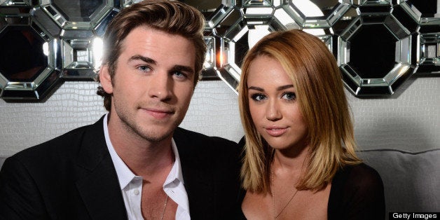 CENTURY CITY, CA - JUNE 27: (EXCLUSIVE ACCESS SPECIAL RATES APPLY) Actor Liam Hemsworth and singer Miley Cyrus pose during Australians In Film Awards & Benefit Dinner at InterContinental Hotel on June 27, 2012 in Century City, California. (Photo by Michael Buckner/Getty Images for AIF)