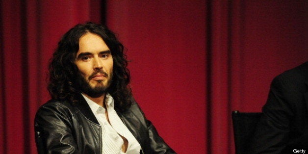 LOS ANGELES, CA - APRIL 02: Russell Brand moderates the Q&A at the 'Meditation In Education' Global Outreach Campaign Event at The Billy Wilder Theater at the Hammer Museum on April 2, 2013 in Los Angeles, California. (Photo by Amy Graves/WireImage)