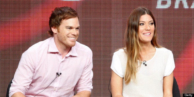 LOS ANGELES, CA - JULY 30: (L-R) Actors Michael C. Hall and Jennifer Carpenter speak at the 'Dexter' discussion panel during the Showtime portion of the 2012 Summer Television Critics Association tour at the Beverly Hilton Hotel on July 30, 2012 in Los Angeles, California. (Photo by Frederick M. Brown/Getty Images)