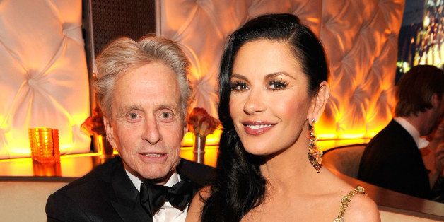 WEST HOLLYWOOD, CA - FEBRUARY 24: (EXCLUSIVE ACCESS SPECIAL RATES APPLY; NO NORTH AMERICAN ON-AIR BROADCAST UNTIL FEBRUARY 28, 2013) Michael Douglas and Catherine Zeta-Jones attend the 2013 Vanity Fair Oscar Party hosted by Graydon Carter at Sunset Tower on February 24, 2013 in West Hollywood, California. (Photo by Kevin Mazur/VF13/WireImage)