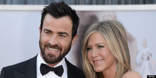 HOLLYWOOD, CA - FEBRUARY 24: Actors Justin Theroux and Jennifer Aniston arrive at the Oscars at Hollywood & Highland Center on February 24, 2013 in Hollywood, California. (Photo by Jason Merritt/Getty Images)