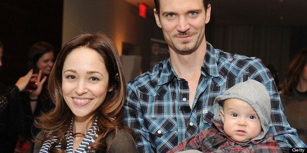 WEST HOLLYWOOD, CA - DECEMBER 03: Actress Autumn Reeser, husband Jesse Warren, and son Finn attend the Working Elves' First Annual Santa's Secret Workshop Benefitting LA Family Housing at Andaz Hotel on December 3, 2011 in West Hollywood, California. (Photo by Michael Kovac/WireImage)