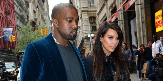 NEW YORK, NY - APRIL 23: Kayne West and Kim Kardashian seen on the streets of Manhattan on April 23, 2013 in New York City. (Photo by James Devaney/WireImage)