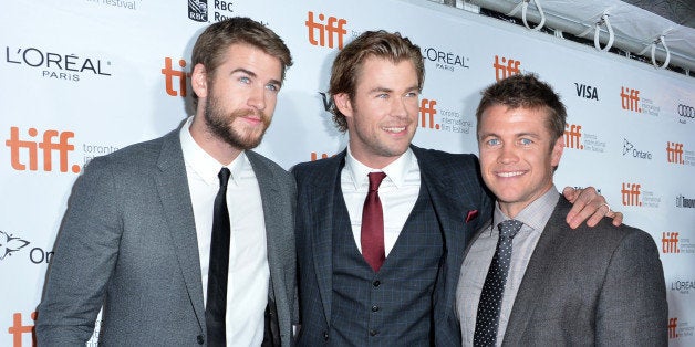 TORONTO, ON - SEPTEMBER 08: Actors Liam,Chris and Luke Hemsworth attend the 'Rush' premiere during the 2013 Toronto International Film Festival at Roy Thomson Hall on September 8, 2013 in Toronto, Canada. (Photo by Alberto E. Rodriguez/Getty Images)