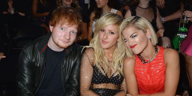 NEW YORK, NY - AUGUST 25: (L-R) Ed Sheeran, Ellie Goulding and Rita Ora attend the 2013 MTV Video Music Awards at the Barclays Center on August 25, 2013 in the Brooklyn borough of New York City. (Photo by Jeff Kravitz/FilmMagic for MTV)