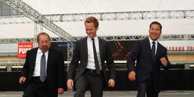 LOS ANGELES, CA - SEPTEMBER 18: (L-R) Producer Ken Ehrlich, actor Neil Patrick Harris and Chairman & CEO of the Academy of T