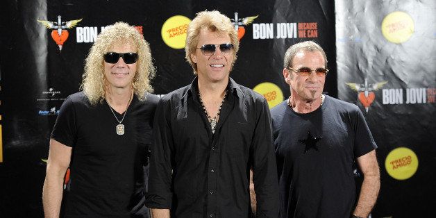 MADRID, SPAIN - JUNE 27: (L-R) David Bryan, Jon Bon Jovi and Tico Torres of Bon Jovi attend a photocall ahead of their concert at the Estadio Vicente Calderon on June 27, 2013 in Madrid, Spain. (Photo by Fotonoticias/WireImage)