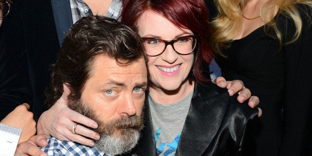 HOLLYWOOD, CA - MAY 28: Actors Nick Offerman (L) and Megan Mullally arrive at the screening of CBS Films' 'The Kings of Summer' at ArcLight Cinemas on May 28, 2013 in Hollywood, California. (Photo by Mark Davis/Getty Images)