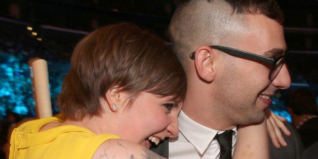 LOS ANGELES, CA - FEBRUARY 10: Actress Lena Dunham and musician Jack Antonoff of Fun. attend the 55th Annual GRAMMY Awards at STAPLES Center on February 10, 2013 in Los Angeles, California. (Photo by Christopher Polk/Getty Images for NARAS)