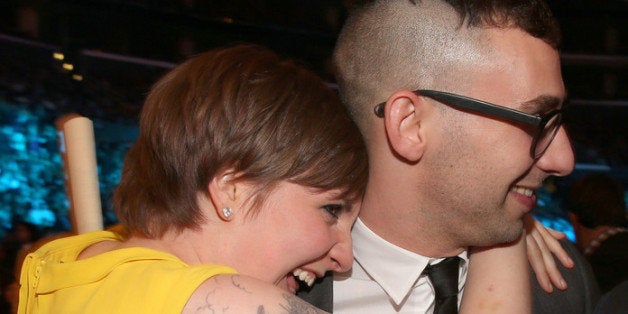 LOS ANGELES, CA - FEBRUARY 10: Actress Lena Dunham and musician Jack Antonoff of Fun. attend the 55th Annual GRAMMY Awards a