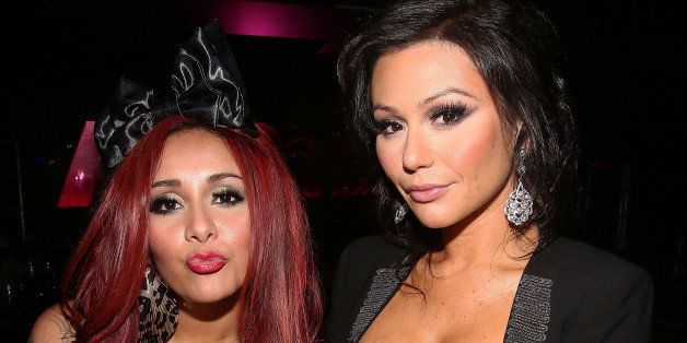 NEW YORK, NY - JANUARY 25: (L-R) TV personalities Nicole 'Snooki' Polizzi and Jenni 'JWoww' Farley attend 'Rupaul's Drag Race' Season 5 Premiere Party at XL Nightclub on January 25, 2013 in New York City. (Photo by Astrid Stawiarz/Getty Images)