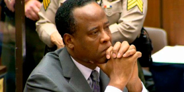 LOS ANGELES, CA - NOVEMBER 29: Screen grab of Dr. Conrad Murray listening as Judge Michael Pastor sentences him to four years in county jail on November 29, 2011 for his involuntary manslaughter conviction of pop star Michael Jackson. PHOTOGRAPH BY Barcroft Media /Barcoft Media via Getty Images