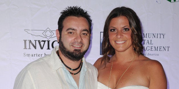 HOLLYWOOD, FL - FEBRUARY 24: Chris Kirkpatrick and Karly Skladany arrive at 2013 Jason Taylor Celebrity Golf Classic white party at Seminole Hard Rock Hotel & Casino ? Hard Rock Cafe Hollywood on February 24, 2013 in Hollywood, Florida. (Photo by Larry Marano/Getty Images)